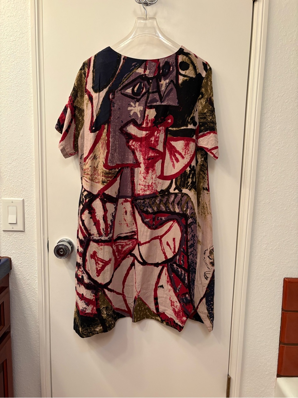 Abstract Art Print Shift Dress - Red, Black, Purple